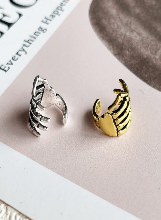 DOLLESS Halloween Skeleton Hand Ear Cuffs Gothic Skull Finger Ear Cuffs Clip Earrings for Women Halloween Theme Party (Silver) - Image 5